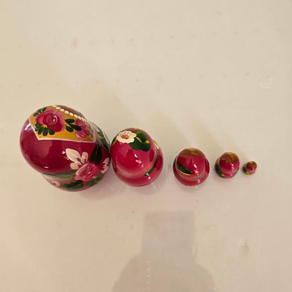 Russian Nesting Dolls Matryoshka Babushka Set of 5 Pink Gold Floral Signed Small - Picture 16 of 16